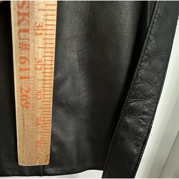 Wilsons Pelle Studio Women M Trench Coat Leather Lined Belted Button Black 90s - Picture 12 of 15